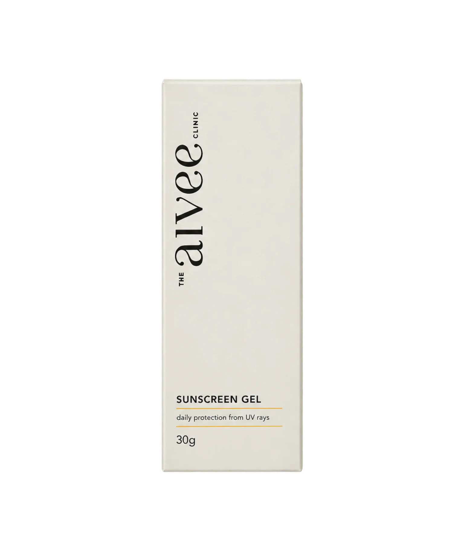 Sunscreen Gel white retail box against a soft cream backdrop