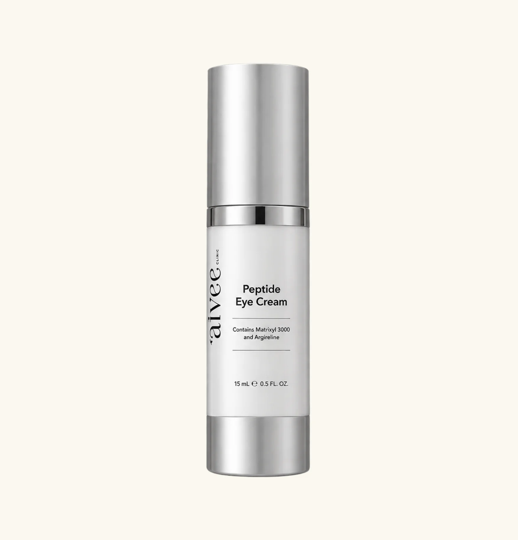 Peptide Eye Cream silver pump bottle, Front