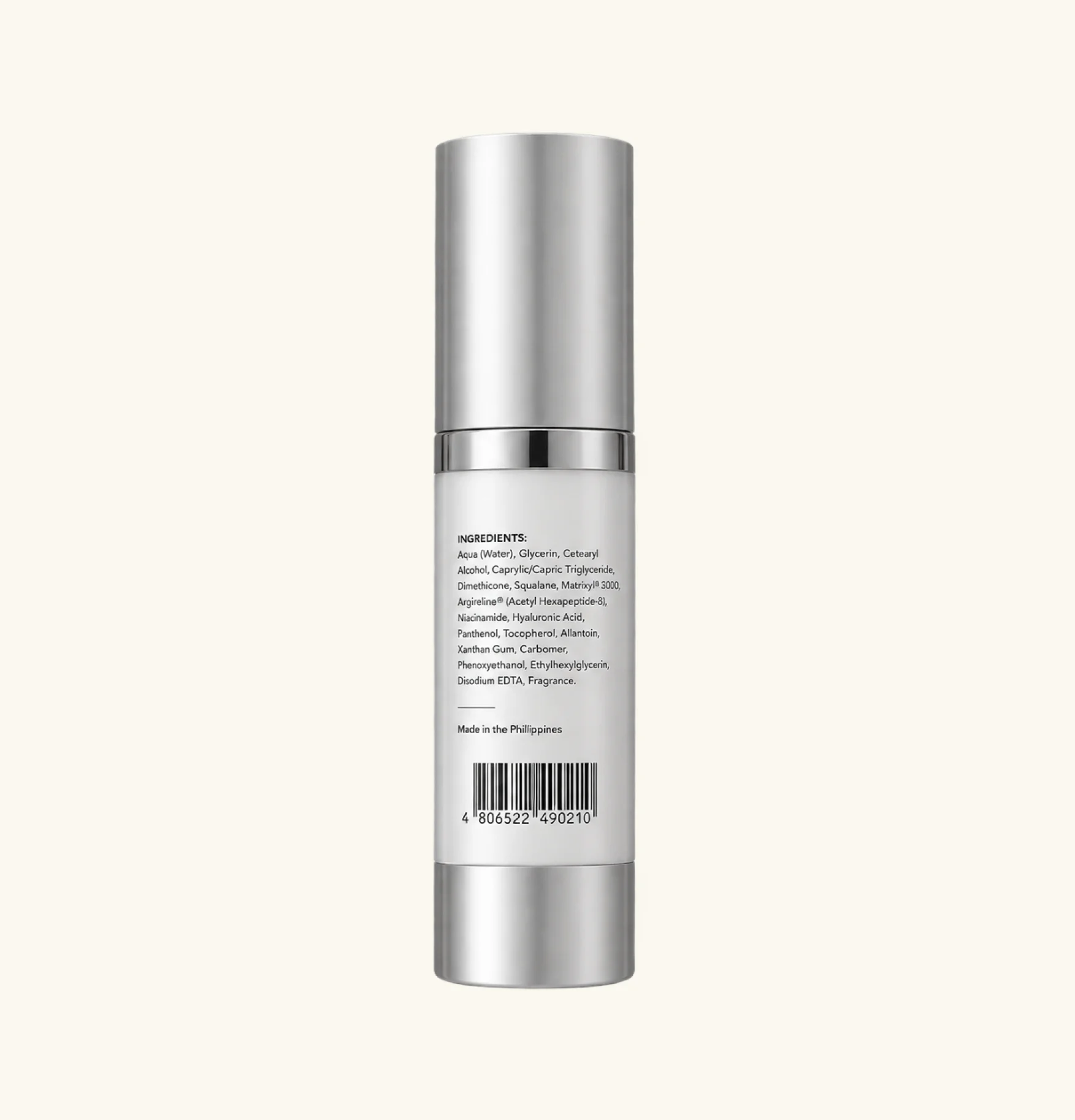 Peptide Eye Cream silver pump bottle, Back